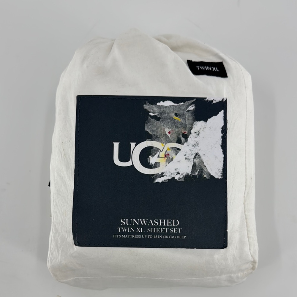 UGG Sunwashed Twin XL White Sheet Set NEW in bag